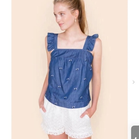 Harper Tops - NWT Harper Embroidered chambray denim square neck tank top L